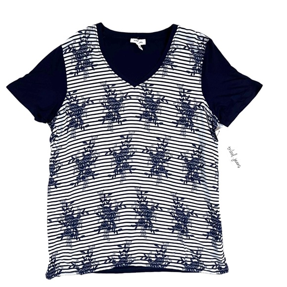 Tribal Jeans Sz Medium Nautical Woven Front Printed Challis Short Sleeve… - Picture 2 of 8